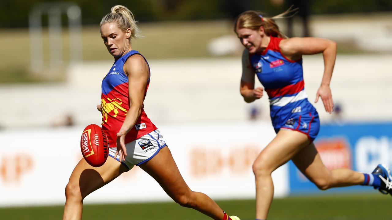 Orla ODwyer of the Lions steams into goal. Picture: Dylan Burns/AFL Photos via Getty Images