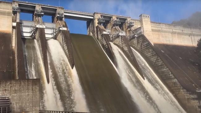 Warragamba Dam’s spill gates, pictured on Saturday morning. Picture: Supplied