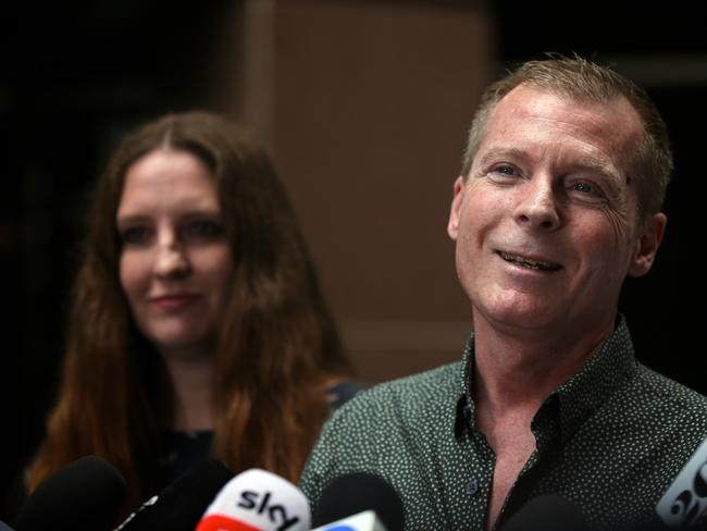 Taliban hostage Timothy Weeks, with his sister Alyssa Carter at a press conference in December 2019 following his return to Australia. Picture: Jane Dempster/The Australian.