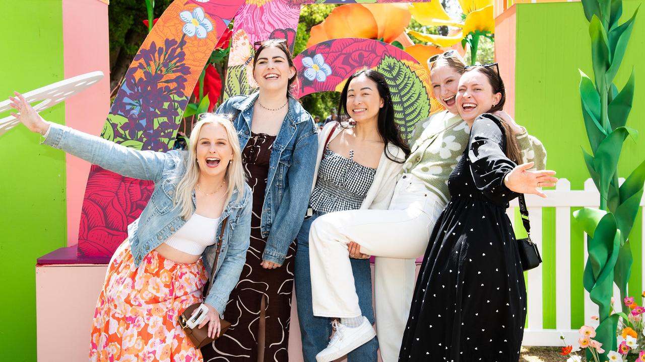 Ashley Perkins (left) with Sarah Nicoll, Lelsey Yu, Jess Crombie and Emily Aspinall, Toowoomba Carnival of Flowers Festival of Food and Wine, Saturday, September 14th, 2024. Picture: Bev Lacey