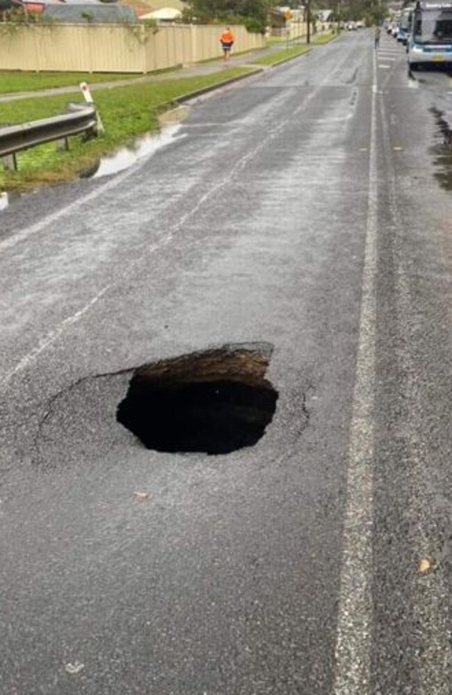 The sinkhole on The Wool Rd first appeared late last week following intense rain.