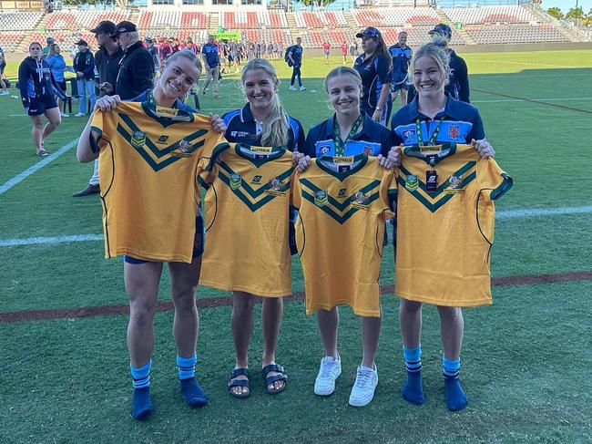 Stingrays of Shellharbour girls selected for the Australian U18 Schoolgirls side (left to right) Indie Bostock, Evie McGrath, Caley Tallon-Henniker and Kasey Reh. Picture: Stingrays of Shellharbour Facebook