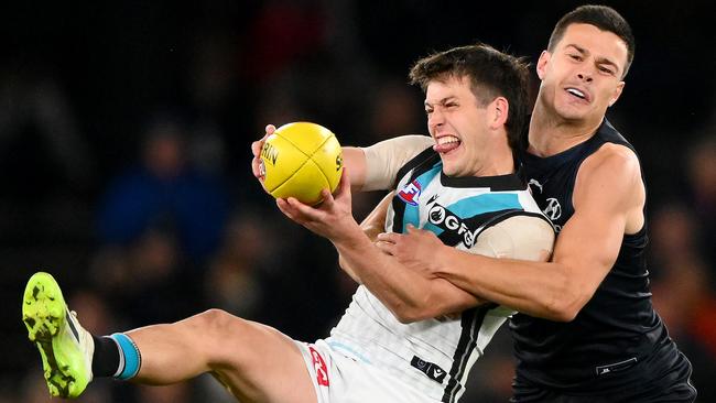 Zak Butters has been named for the Power despite being under an injury cloud. Picture: Morgan Hancock/AFL Photos via Getty Images