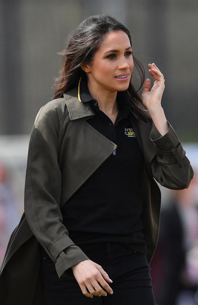 US actress Meghan Markle arrives to meet participants at the UK team trials for the Invictus Games Sydney 2018 at the University of Bath Sports Training Village. Picture: AFP