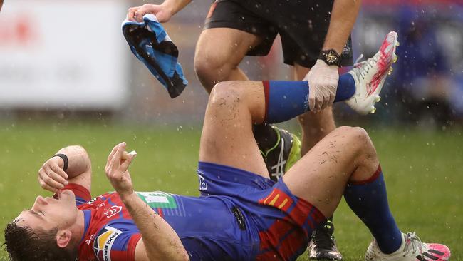 Andrew McCullough of the Knights during Sunday’s game against Canterbury. Photo: Mark Kolbe/Getty Images