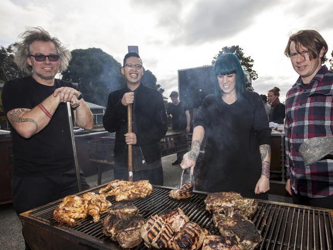 Mona's Vince Trim, with Dark Mofo guest chefs Victor Liong, Shannon Martinez and Christopher Hogarth. Picture: SUPPLIED