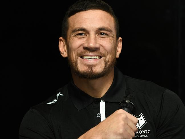 Sonny Bill Williams at a press conference with his new rugby league team Toronto Wolfpack. Picture: Matthew Pover