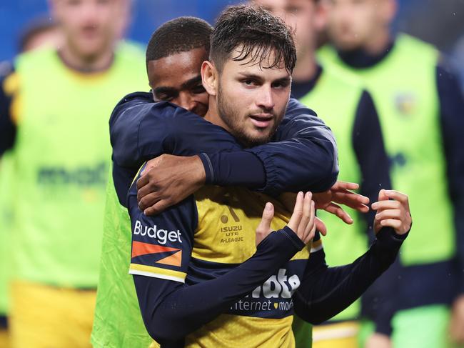 SYDNEY, AUSTRALIA - MAY 10:  Mikael Doka of the Mariners celebrates scoring a goal during the A-League Men Semi Final match between Sydney FC and Central Coast Mariners at Allianz Stadium, on May 10, 2024, in Sydney, Australia. (Photo by Matt King/Getty Images)