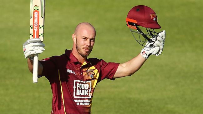Chris Lynn acknowledges his century for Qld. (Photo by Matt King/Getty Images)