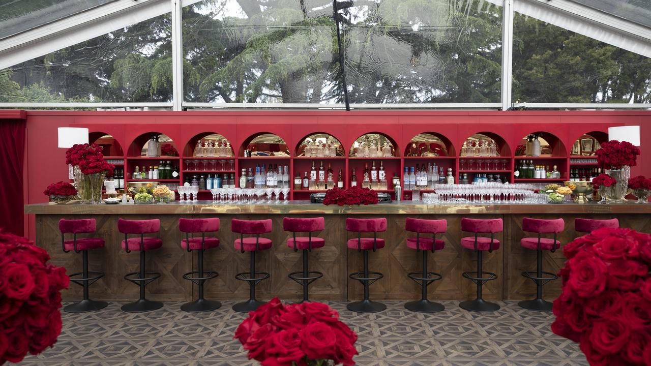 A bar built inside a private marquee for a Melbourne wedding by The Big Group. Picture: Marcel Aucar