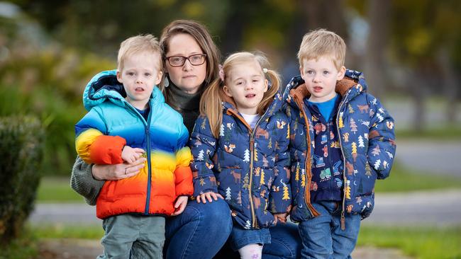 Widow Linda Matthews is raising her triplets alone after the tragic death of her husband, Brad. Picture: Mark Stewart