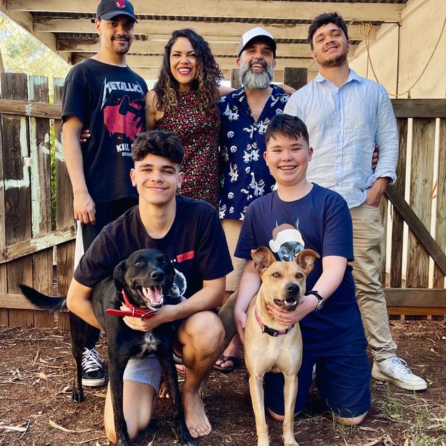 With Colin (at centre) and children (clockwise from top left) Ethan, Leiland, Kinkade and Declan. Picture: Courtesy of Jacinta Nampijinpa Price