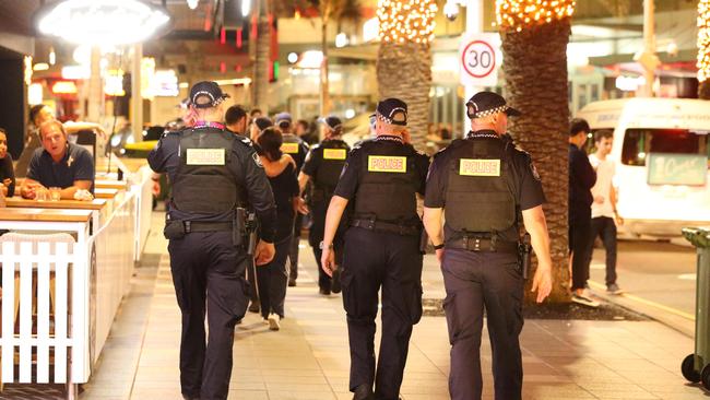 Police patrol in Surfers Paradise. Picture: Mike Batterham.