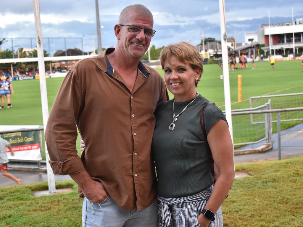 Jason and Rachel Bambling at the Capras menâ&#128;&#153;s and womenâ&#128;&#153;s season openers at Browne Park, Rockhampton, on March 11, 2023.