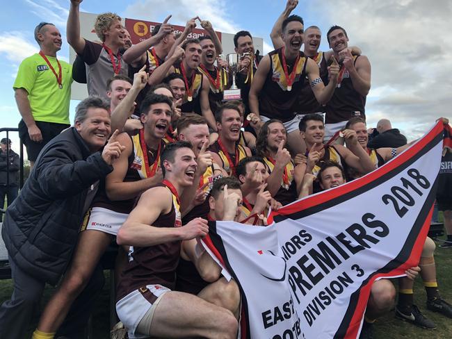 Boronia celebrates its Eastern Football League (EFL) Division 3 premiership.