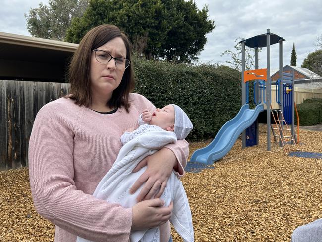 Sara Bray and her baby son George who has RSV. Picture: Natalie Vikhrov