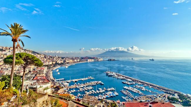 View of Naples from Posillipo towards Mount Vesuvius.