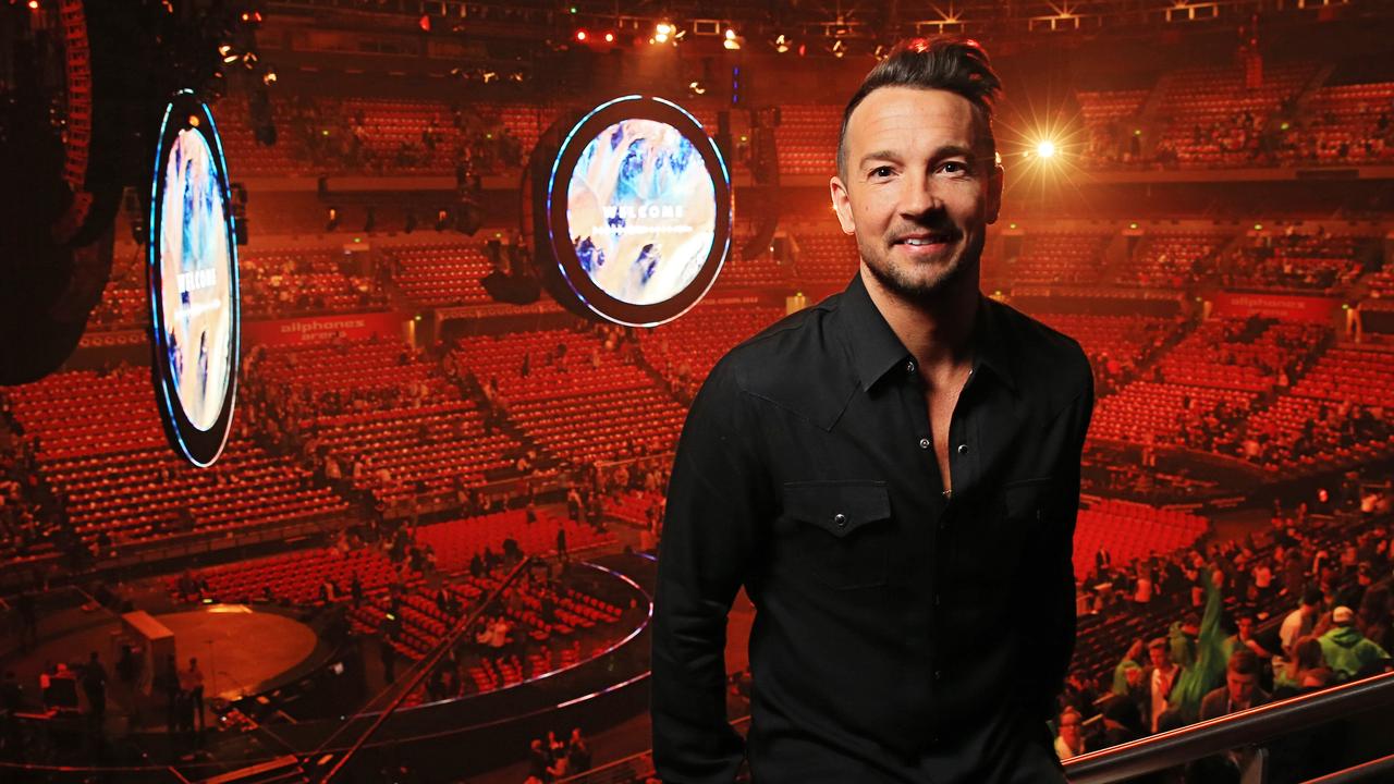 Former Hillsong NYC Pastor Carl Lentz backstage at the Hillsong Conference being held at Allphones Arena in Sydney. Picture: Toby Zerna