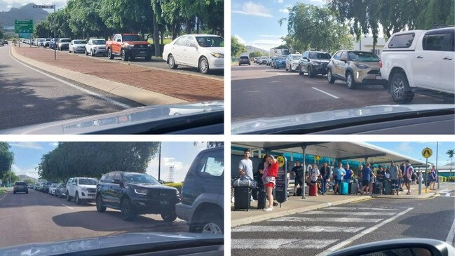 Long queues of traffic at Townsville Airport on Good Friday, 2023. Picture: Leighton Smith.