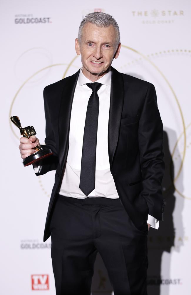 Bruce McAvaney pictured addressing the media after being inducted into the Hall of Fame at the 62nd TV Week Logie Awards. Picture: Josh Woning