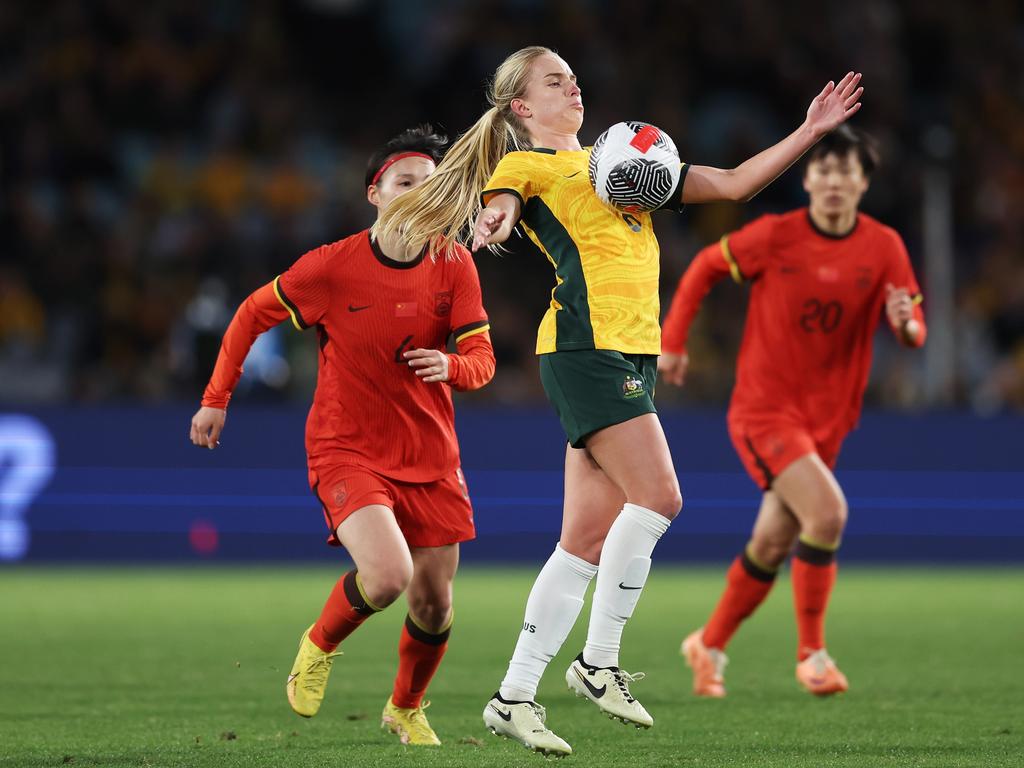 Kaitlyn Torpey controls the ball during the friendly against China PR in June. Picture: Getty Images