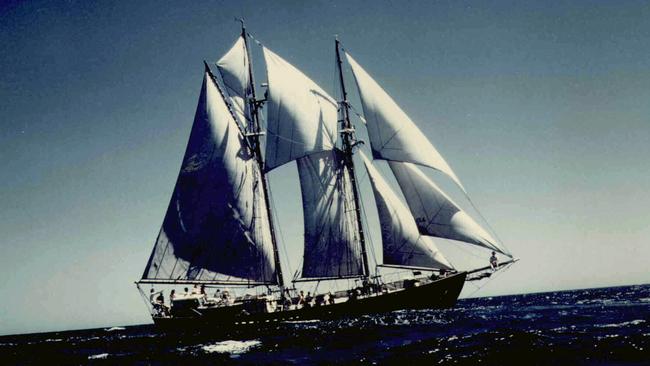 The luxury schooner Patanela under full sail prior to her disappearance in 1988.