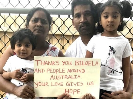 Tamil family Priya and Nadesalingam with their Australian-born children Kopika, 4, and Tharunicaa, 2. Picture: AAP