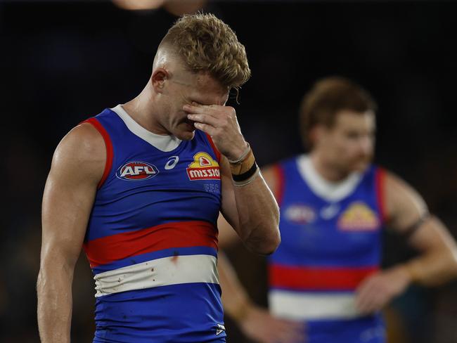 MELBOURNE , AUSTRALIA. May 4, 2024.  AFL Round 8. . Western Bulldogs vs Hawthorn at Marvel Stadium.  Bulldog Adam Treloar after todays loss to Hawthorn    . Pic: Michael Klein