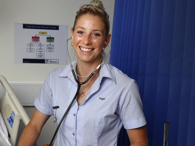 Deni Varnhagen, pictured in 2017 in her nursing uniform at Queen Elizabeth Hospital. Picture: Sarah Reed