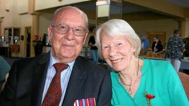 Sawtell World War II veteran Ross Kingston pictured with Betty Young today returned to Normandy to commemorate the 75th anniversary of the D-Day landing. Picture: Matt Deans