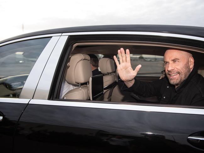 John Travolta arrives at Adelaide Airport on a private jet to appear at Supanova Comic Con. Picture: Brad Fleet