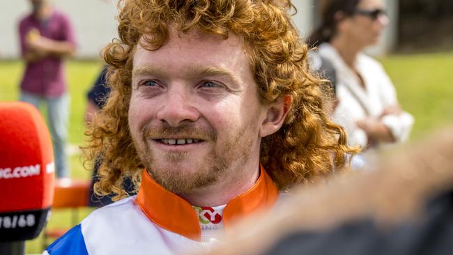 Larrikin jockey Thomas Doyle and his famous mullet. Picture: Rob Burnett Photography.