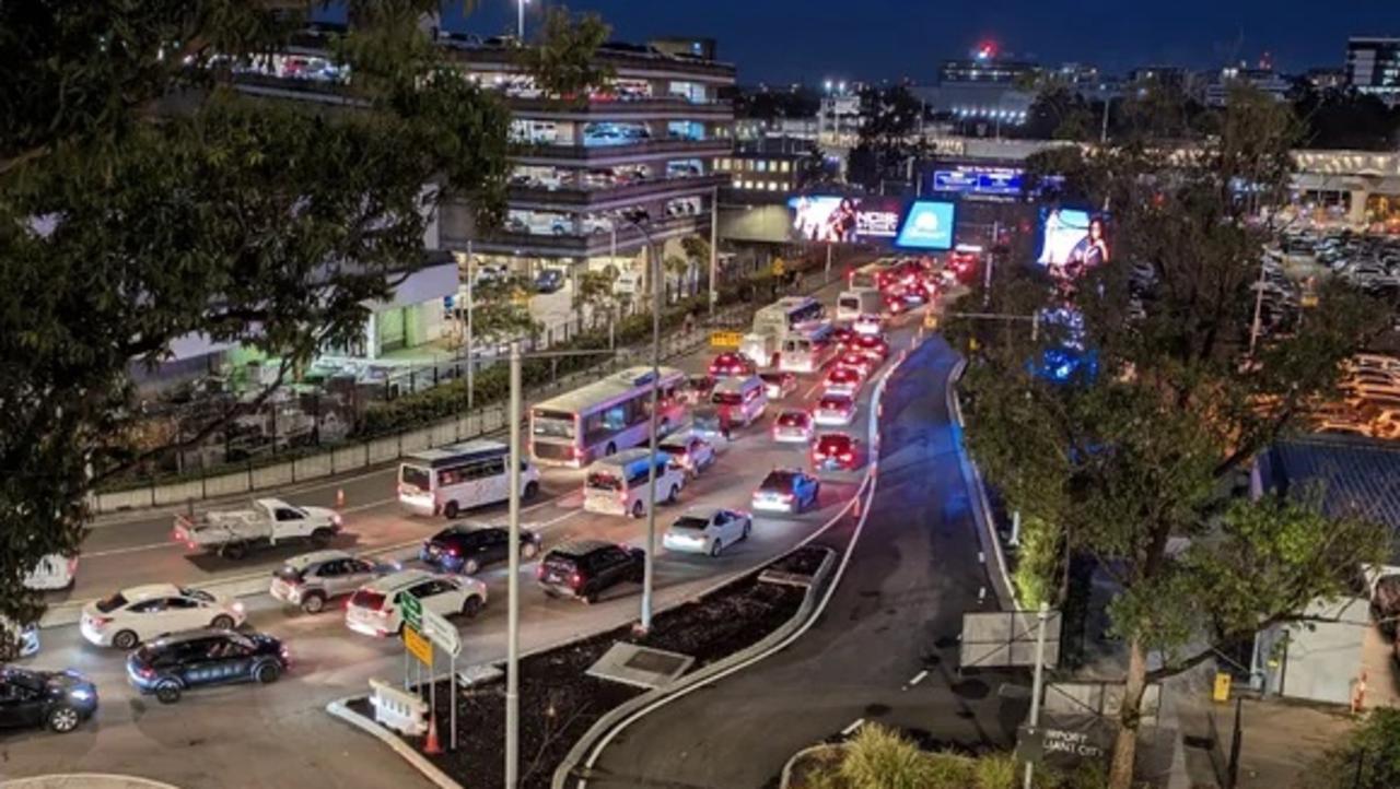 Massive queues formed at Sydney Domestic Airport on Friday morning due to roadworks in the area. Picture: Supplied