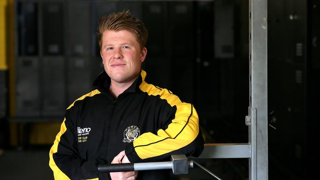 SFL coach of the year William Perry, 22, who coaches the Hobart Tigers Colts team. Picture: SAM ROSEWARNE