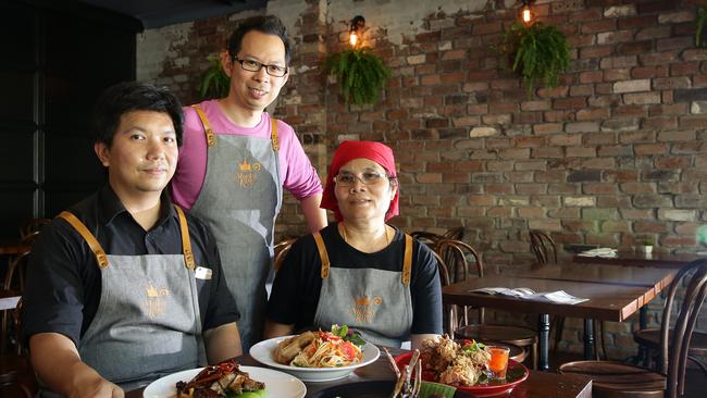 Manager Bob Plengkham with executive chef Khamphan Phola and owner Top K.J (rear).