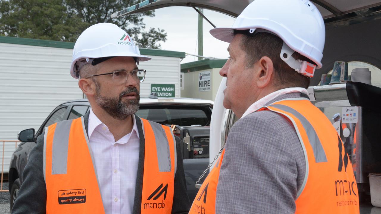 Mission Australia and contractor McNab turn sod on a new 15-unit social and affordable housing precinct on Princess Street in Newtown, Toowoomba Queensland treasurer David Janetzki with McNab executive chairman Michael McNab.