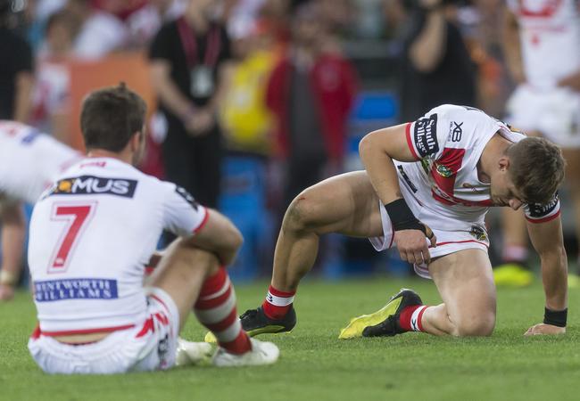 Zac Lomax (right) after the Dragons bowed out of the finals. 