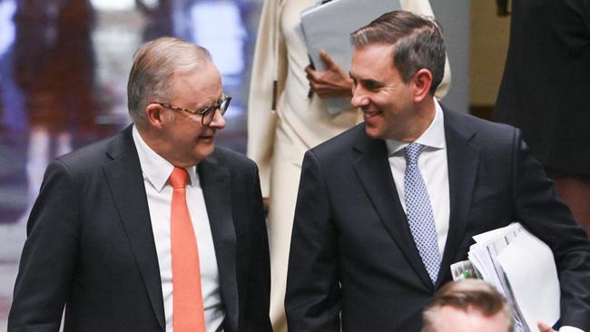 The Prime Minister Anthony Albanese and Federal Treasurer Jim Chalmers arrive for Question Time at Parliament House in Canberra. Picture: NCA NewsWire / Martin Ollman