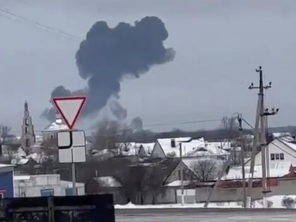 A thick plume of smoke bloomed in a video believed to be of the crash. Picture: Twitter.