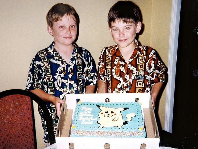 Daniel Morcombe with his twin brother celebrating their tenth birthday in December, 1999.