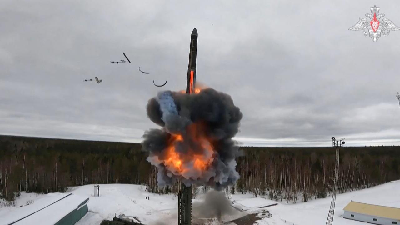 Footage released by the Russian Defence Ministry on March 1, 2024 purport to show the test firing of an ICBM belonging to the country's nuclear deterrence forces. (Photo by Russian Defence Ministry / AFP)