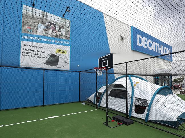 Sports megastore Decathlon sells active clothing, equipment and sports shoes.