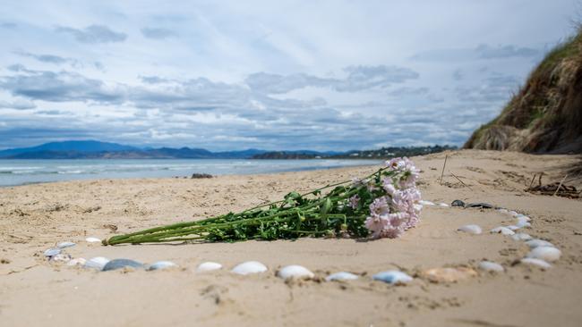 A floral tribute at Carlton Beach on Monday 30th December 2024. Picture: Linda Higginson