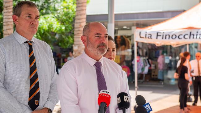 Gerard Maley and Bill Yan holds the press conference at the Smith St mall, Darwin. Picture: Pema Tamang Pakhrin