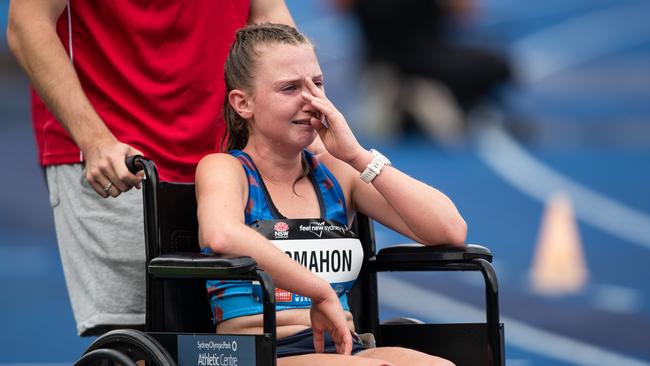 NSW athlete Grace McMahon from Croydon Park who had a nasty fall at the water jump.