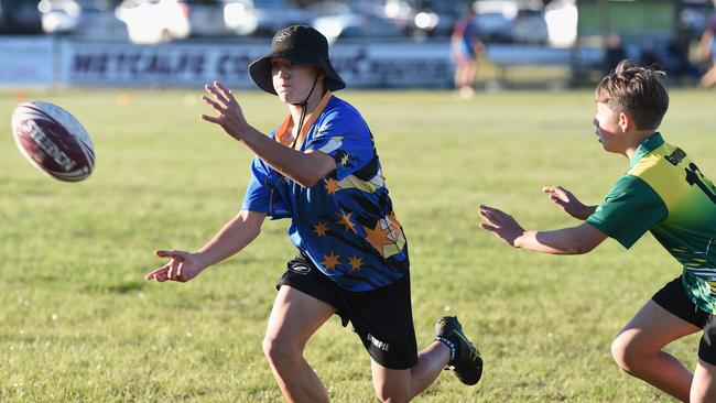 Jack Baumgart in action at the Qld Touch Junior State Cup for the U/14 Boys Gympie v Gayndah.