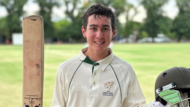 Tom Patterson after scoring 127 not out against Melbourne Grammar in Round 8. Picture: Geelong College Facebook