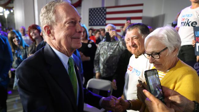Michael Bloomberg presses the flesh at the Turnberry Jewish Centre in Aventura, Florida, on Monday. Picture: AFP
