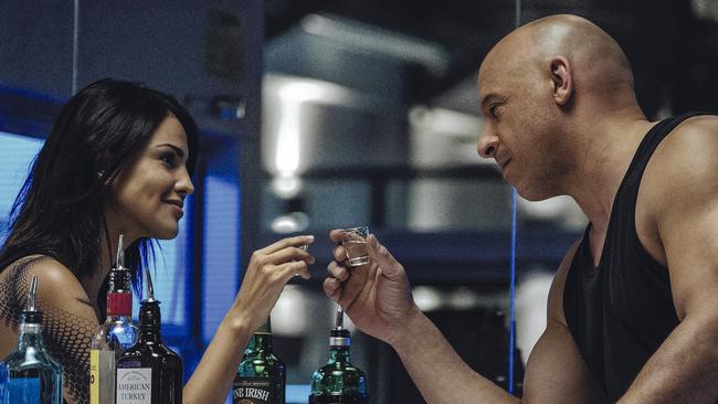 Eiza Gonzalez and Vin Diesel in a scene from Bloodshot. Picture: Columbia Pictures