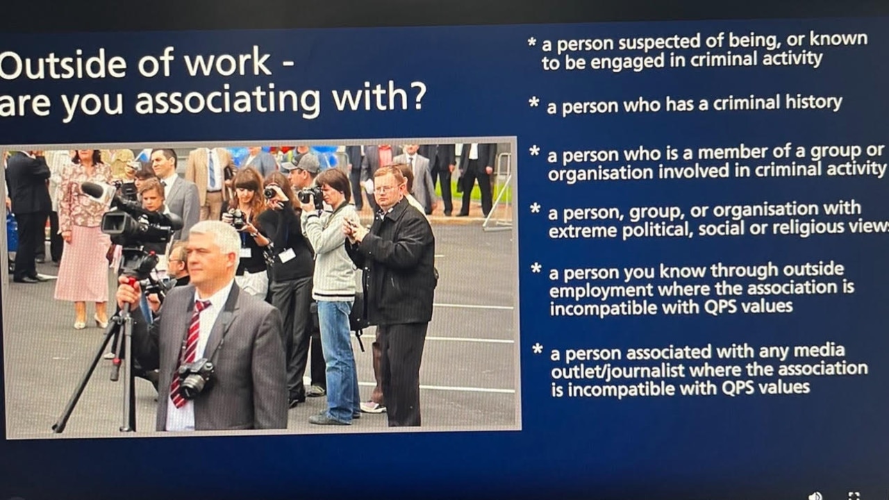 A screenshot of updated Queensland Police Service training on declarable associations. Picture: QPS whistleblower.